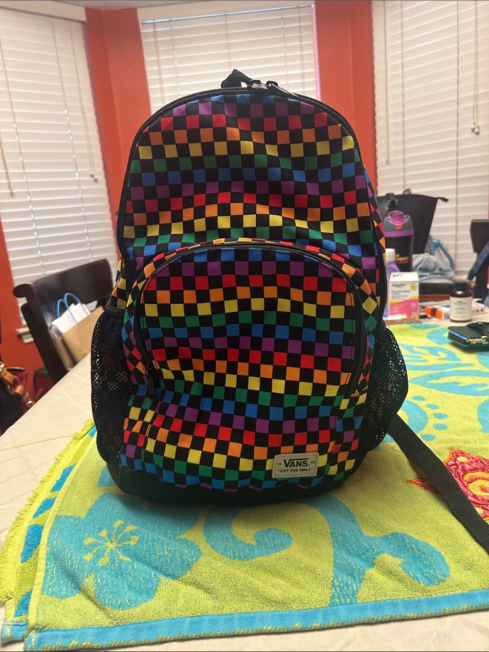 Vans Rainbow Checkerboard Backpack - Black with Multicolor Squares